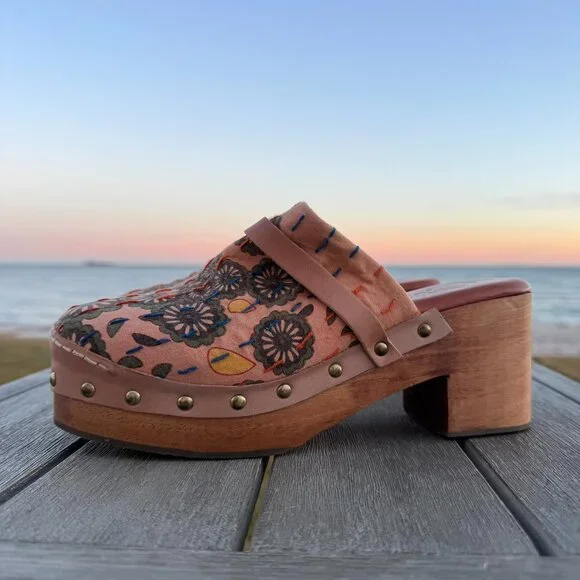 Free People Calabasas Kantha Platform Clogs Embroidered Stud Brown 8 - Picture 10 of 14